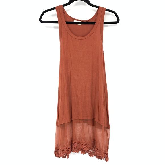 SOLD Marlow Tunic Tank Top Womens Size XL Rust Sheer Mesh Crochet Lace Hem - Picture 2 of 7
